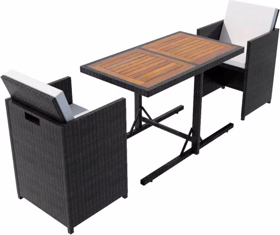 vidaXL set bistrot 3 pezzi con cuscini in rattan nero