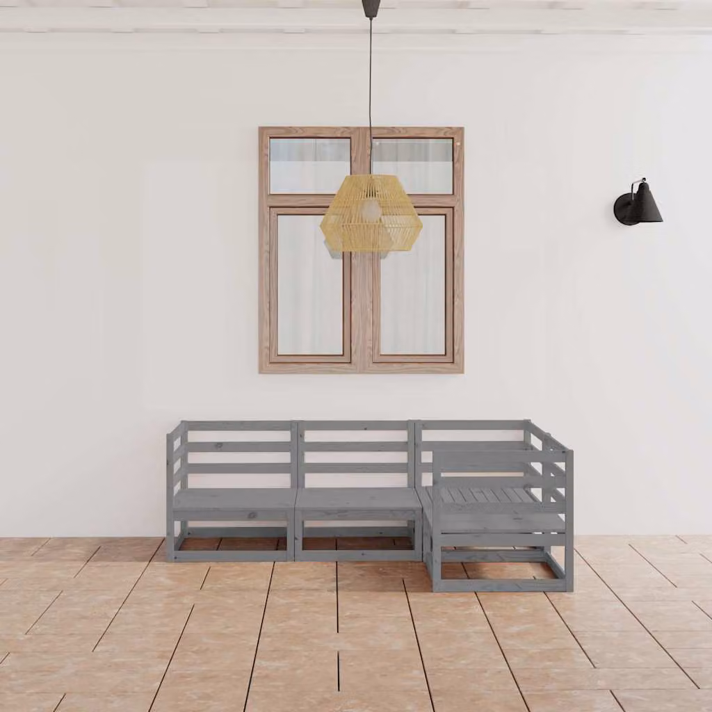Set di divani da giardino vidaXL a L in legno di pino con cuscini grigi per 4 persone