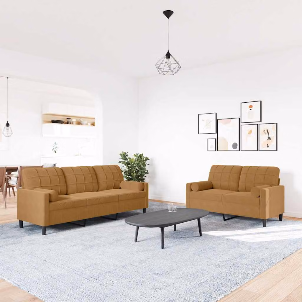 Set di 2 Divani Moderni vidaXL in Velluto Marrone con Cuscini e Struttura in Metallo – 1