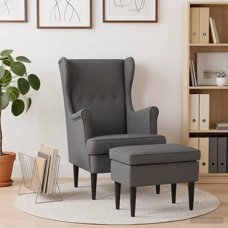 Set di Poltrona con Ottomano vidaXL in Tessuto Grigio per Soggiorno e Camera da Letto