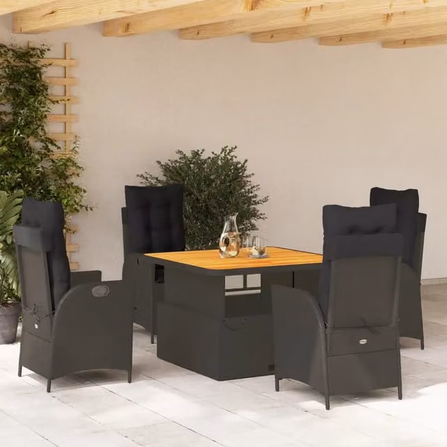 Set da Pranzo da Giardino 5 pz Nero con Cuscini in Polyrattan 3277449