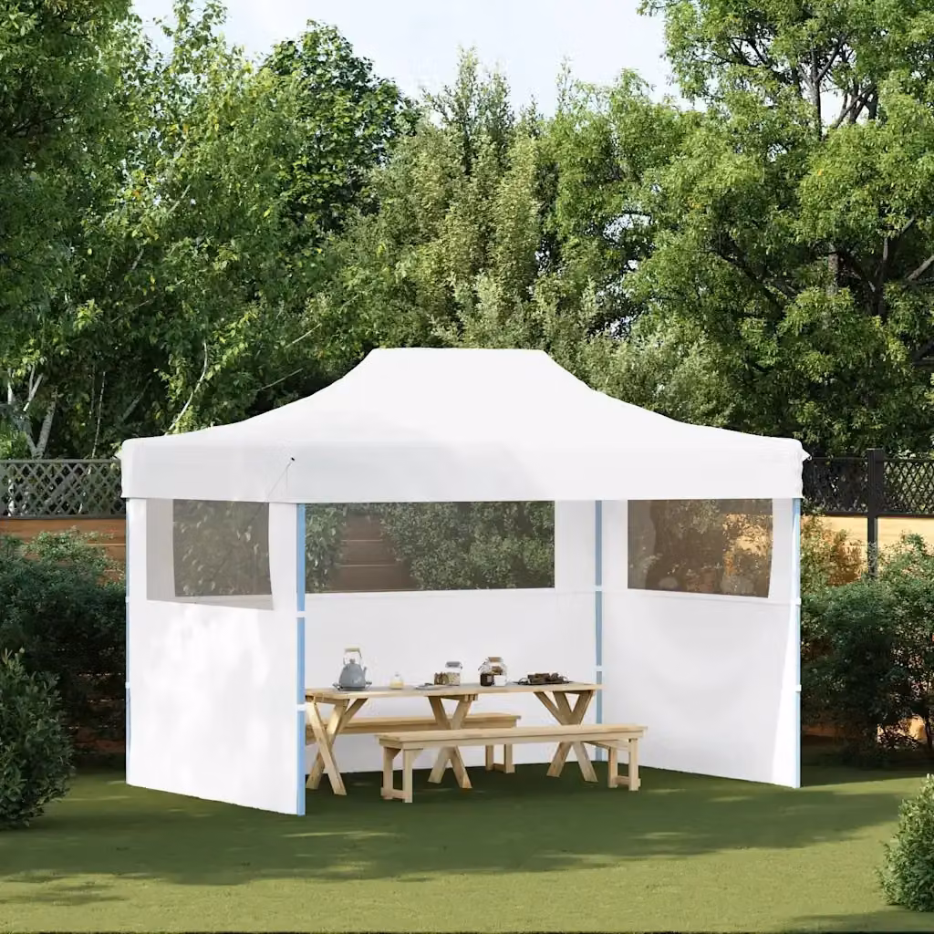 Gazebo Pergolato Professionale Pieghevole con 3 Pareti in Acciaio e PVC Bianco L: 410 cm, P: 280 cm, H: 315 cm – 2