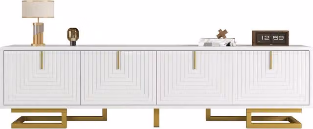 Mobile TV Chicfurn Bianco con 4 Ante e Ripiani Interni, Design Moderno e Dettagli Dorati, L/P/H: 160 x 38 x 44.5 cm