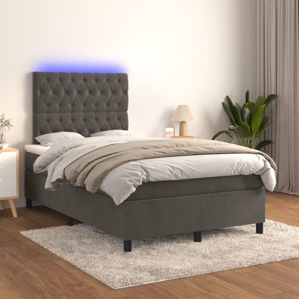 Letto Ibrido vidaXL con Materasso a Molle Individuali, Illuminazione Sotto il Letto e Porta USB, Grigio, L/P/H: 200 x 120 x 128 cm – 1