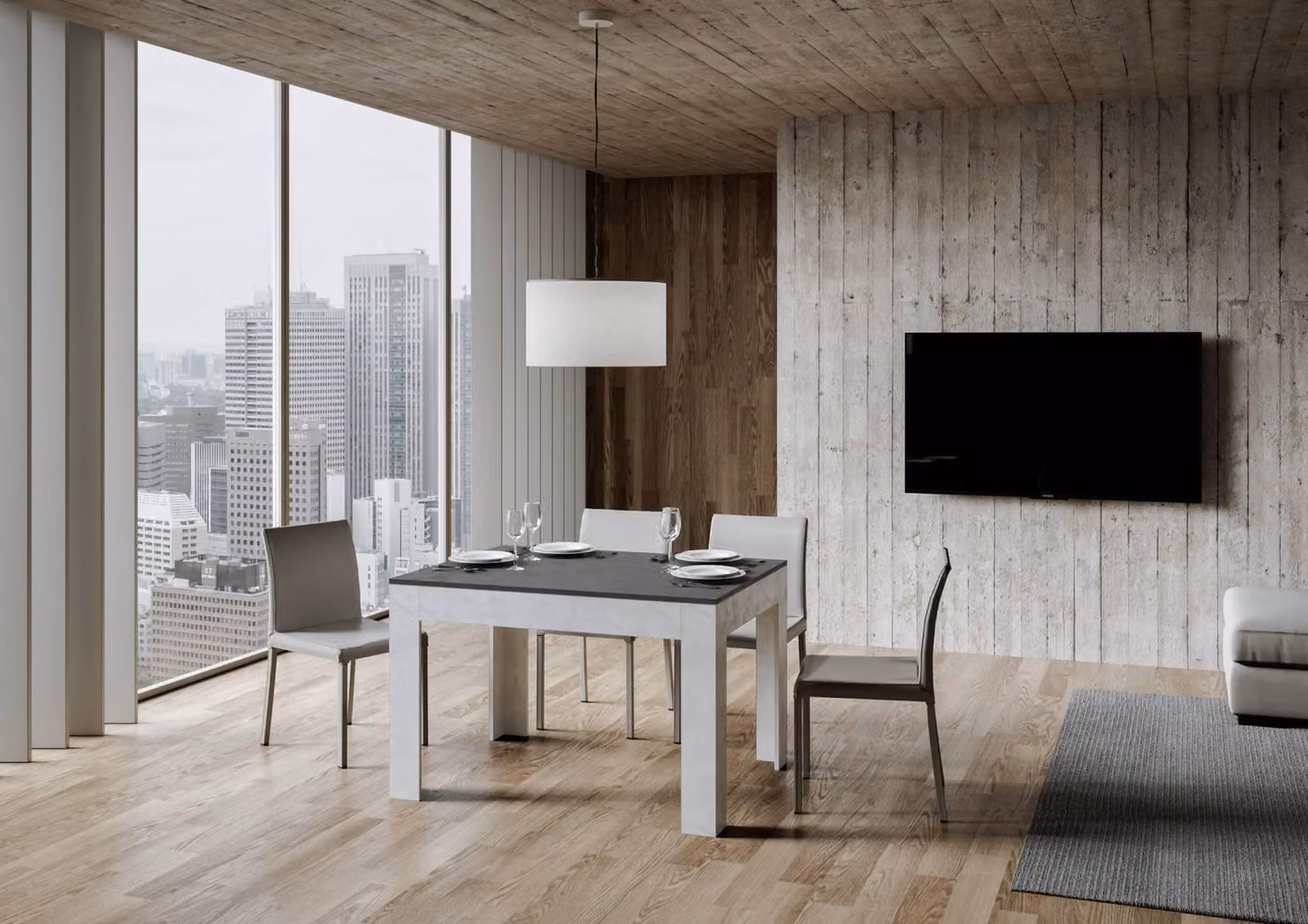 ITAMOBY - Tavolo allungabile 120/180x90 cm Bibi Mix piano antracite spatolato - base bianco spatolato