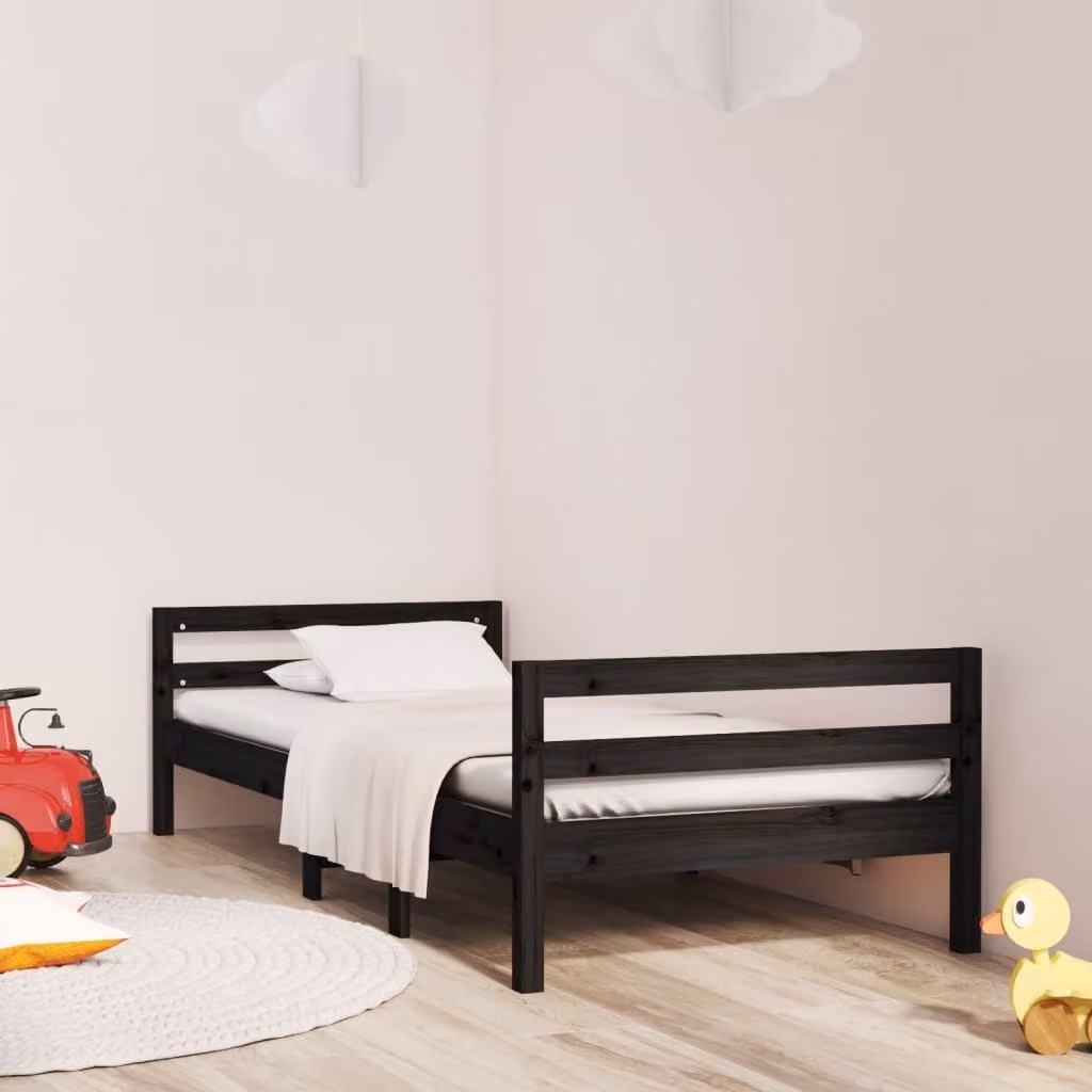 The Living Store letto in legno massiccio nero 75x190 cm pino