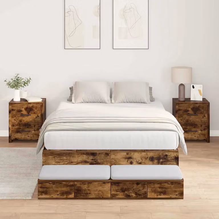 vidaXL Struttura letto con contenitore e cassetto in Rovere fumé, L/P/H: 120 x 200 x 31,5 cm