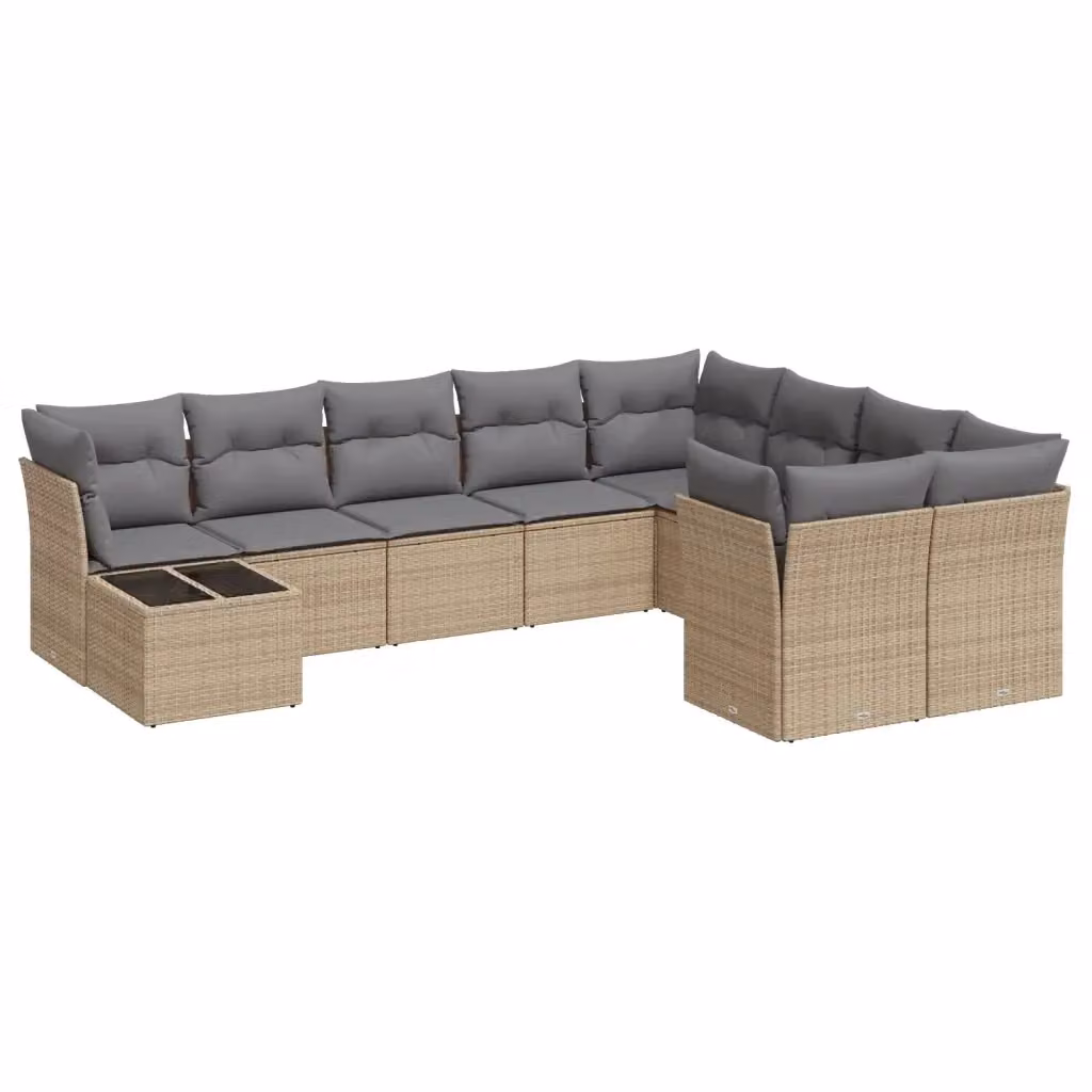Set Divano da Giardino VIDAXL in Polyrattan con Cuscini Beige, Design Moderno a L per 10 Persone – 2