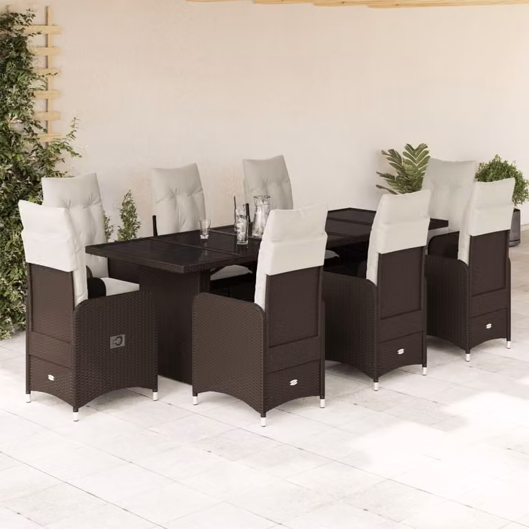 Maison Exclusive - Set Bistrò da Giardino 9 pz con Cuscini in Polyrattan Marrone