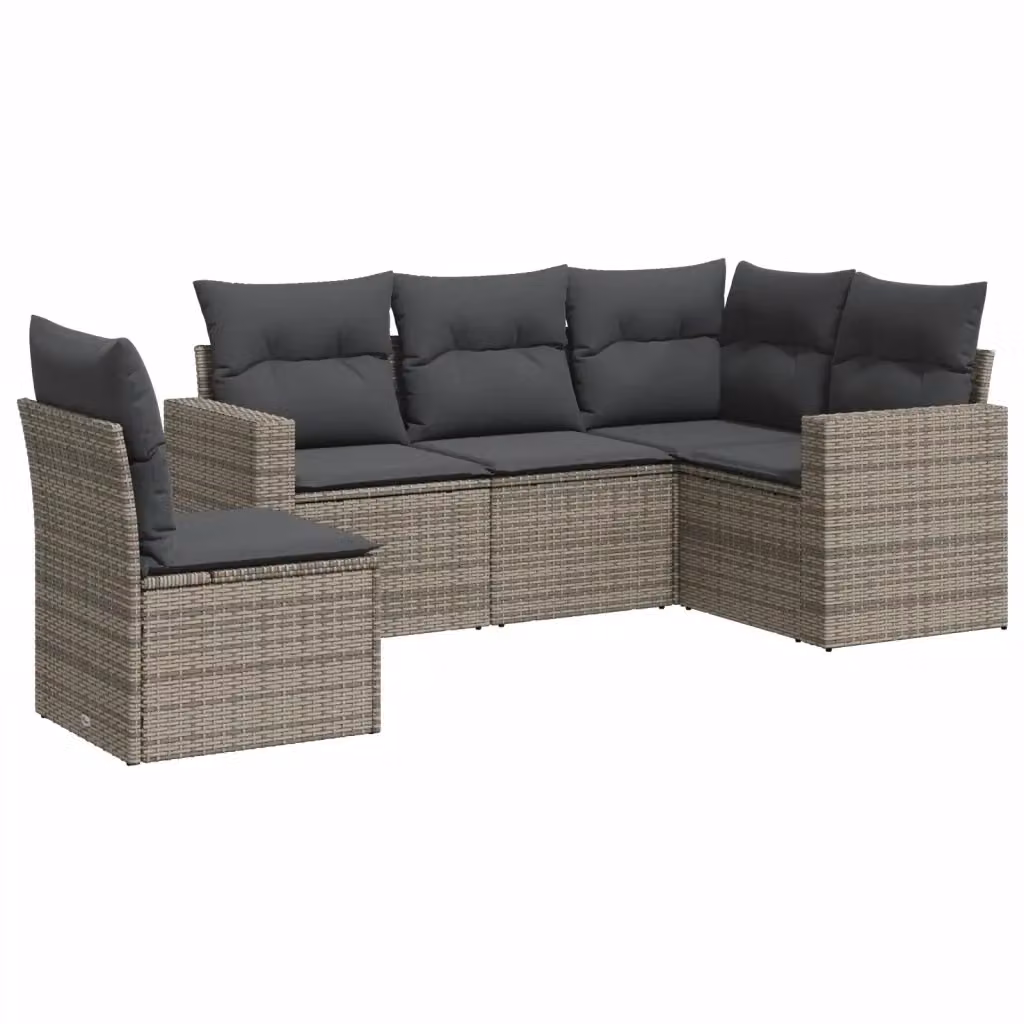 Set Divano da Giardino a L VIDAXL in Polyrattan Grigio con 5 Cuscini Moderno – 2