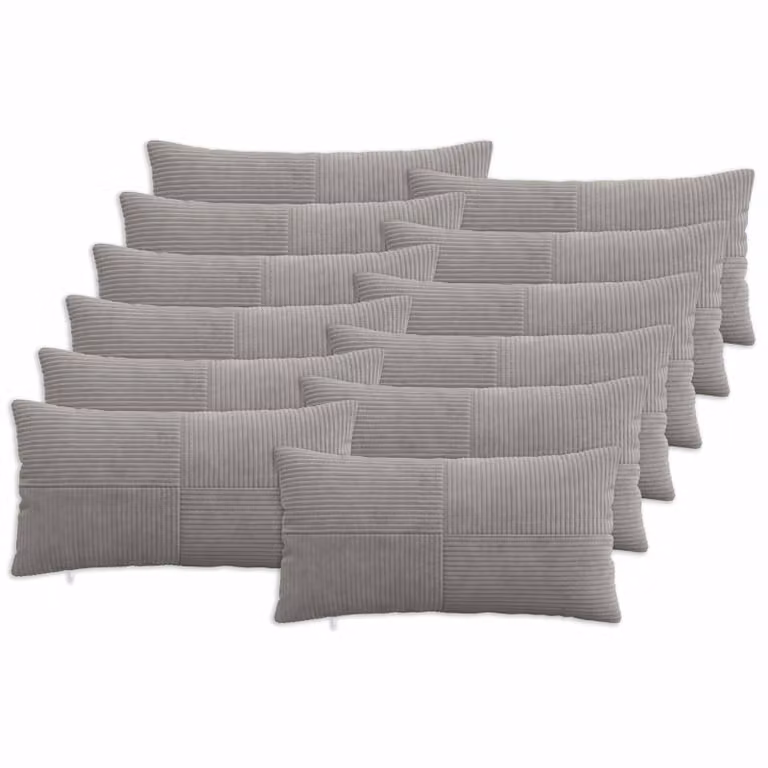 Set di 12 federe vidaXL ALMELO in velluto a coste, Grigio Chiaro, L 40 cm x P 80 cm