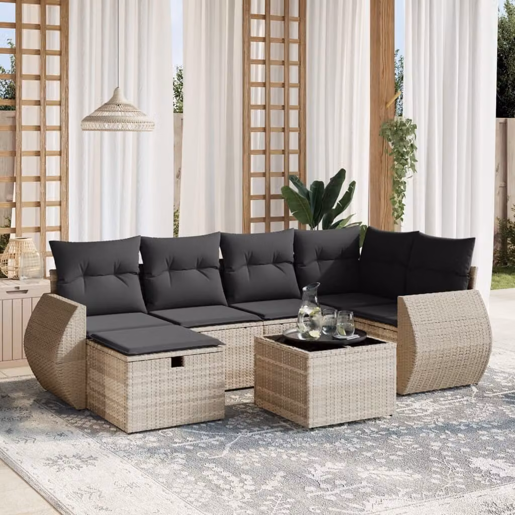 Maison Exclusive - Set Divani da Giardino 7pz con Cuscini Grigio Chiaro Polyrattan