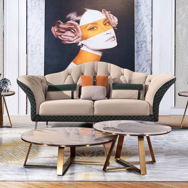 Designer Garnituren Sofa Couch Polster Garnitur 6tlg. Set Leder Couchtisch Tisch