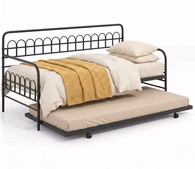 Struttura divano letto in metallo con telaio a doghe robusto e gamba pieghevole, Letto estraibile per camera da letto e soggiorno