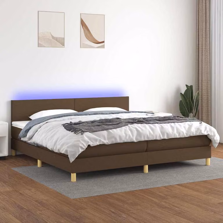 Letto Ibrido con Materasso a Molle Insacchettate e Illuminazione LED vidaXL, Marrone e Bianco, L/P/H: 200 x 200 x 88 cm