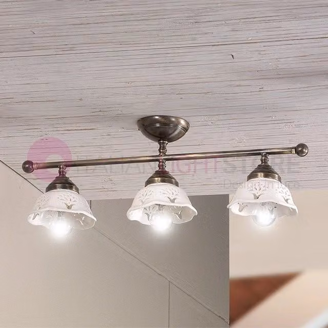 RIPARBELLA Plafoniera a 3 Luci in Ceramica e Ottone Rustico Country