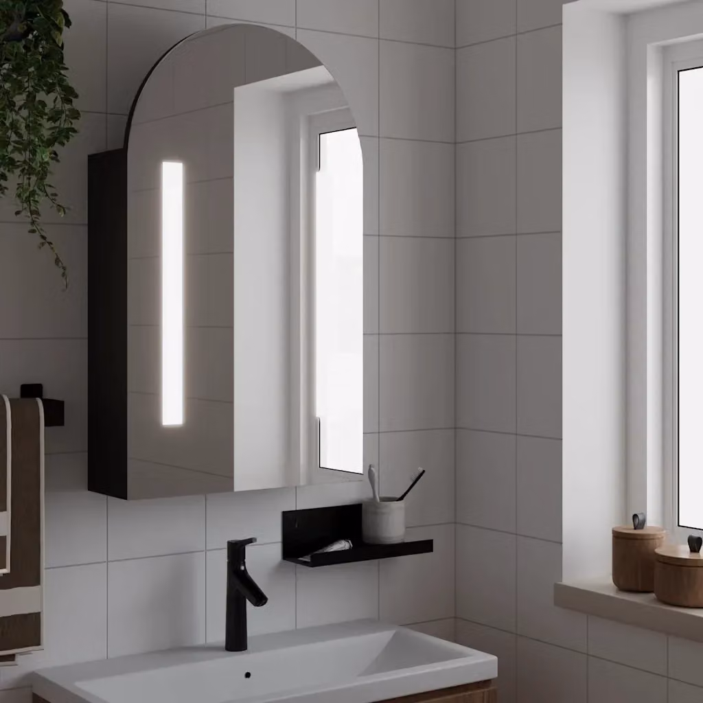 Armadietto da bagno vidaXL con specchio e illuminazione LED, nero opaco, L 42 cm x P 13 cm x H 70 cm – 2