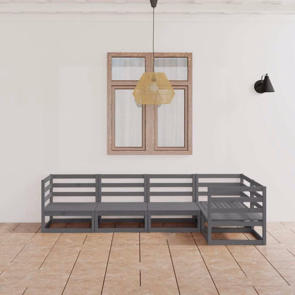 Maison Exclusive - Set Divani da Giardino 5 pz Grigio in Legno Massello di Pino