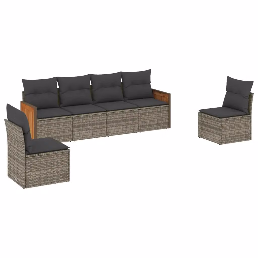 Set Divano da Giardino vidaXL 6 pz Grigio con Cuscini e Struttura in Metallo e Acacia – 2