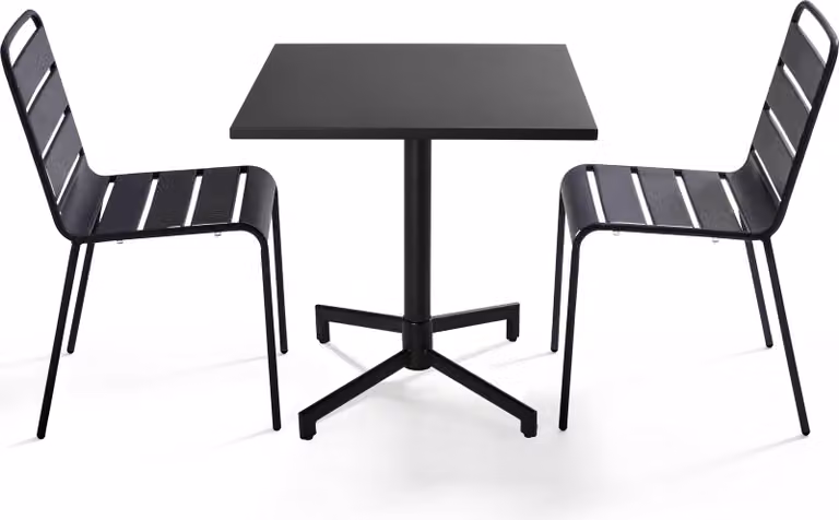 Set tavolo e 2 sedie da giardino in metallo da 70 cm grigio antracite - Oviala Palavas