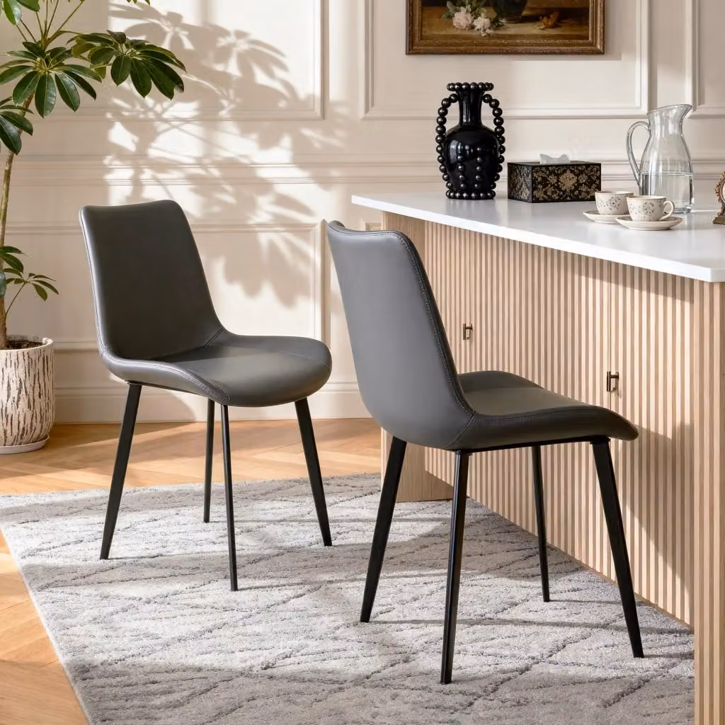 Sedia da pranzo ergonomica MODFU in ecopelle grigia con gambe in metallo per cucina e ufficio – 2