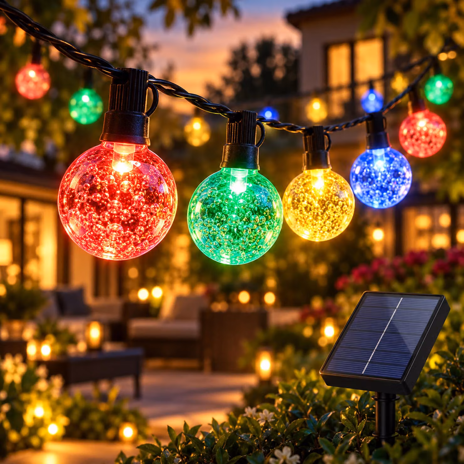 9.5M Fairy Lights Outdoor Solar Light Bulbs LED Fairy Lights, Indoor Outdoor Christmas Lighting Outdoor Garden Decoration, Colorful