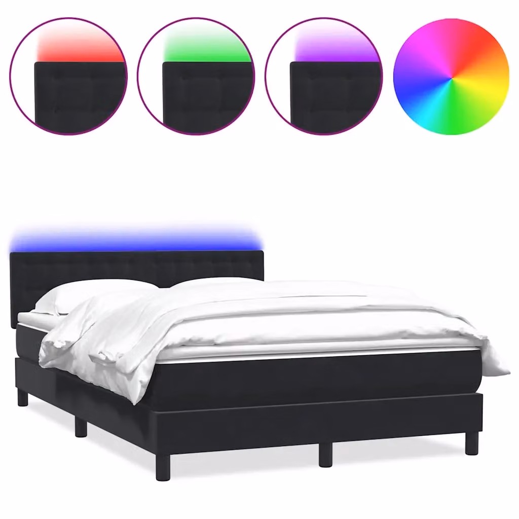 Letto a molle con materasso vidaXL in velluto nero con illuminazione LED e porta USB L: 160 cm, P: 213 cm, H: 88 cm – 2