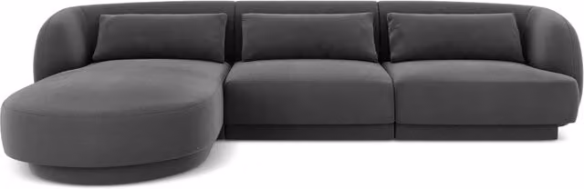 Divano angolare sinistro Tulum di Cosmopolitan Design in velluto grigio a 4 posti L 255 cm x P 70 cm x H 99 cm