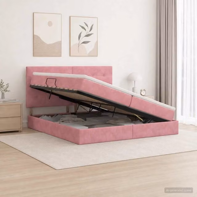 Letto con contenitore vidaXL in velluto rosa con base a sollevamento L/P/H: 204 x 200 x 140 cm