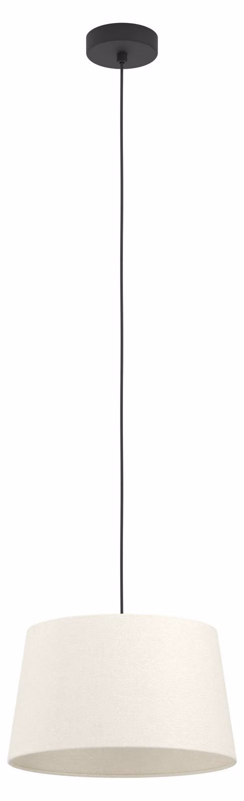 EGLO Febres lampada a sospensione, lampada a sospensione su tavolo da pranzo, lampada per sala da pranzo in tessuto bouclé, metallo nero e tessuto bianco, attacco E27, Ø 35 cm