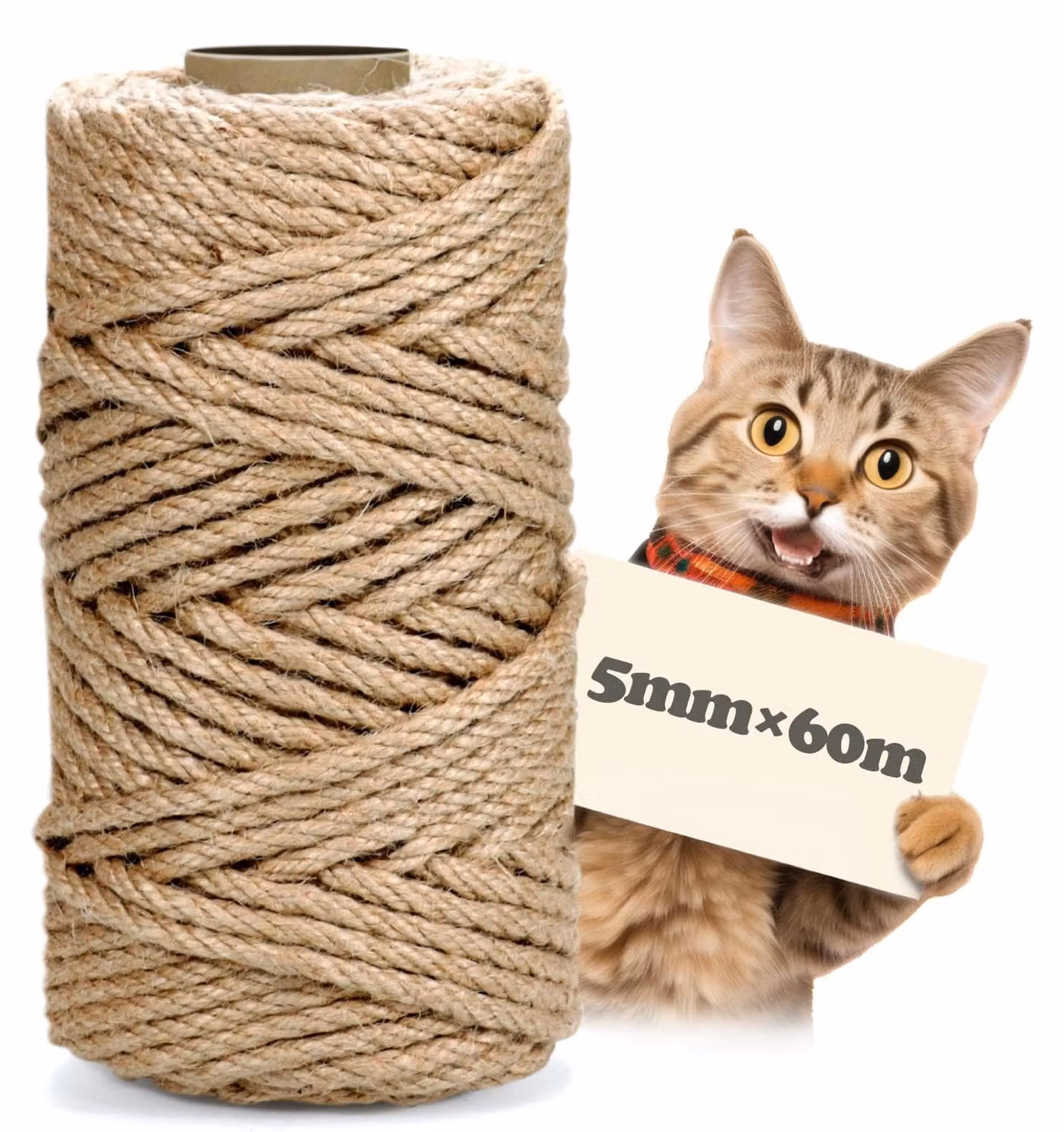 Corda di sisal da 8 mm - Corda di sisal naturale - Ideale per tiragraffi - Accessori per gatti - Corda di canapa resistente e duratura - Resistente ai graffi e alle intemperie