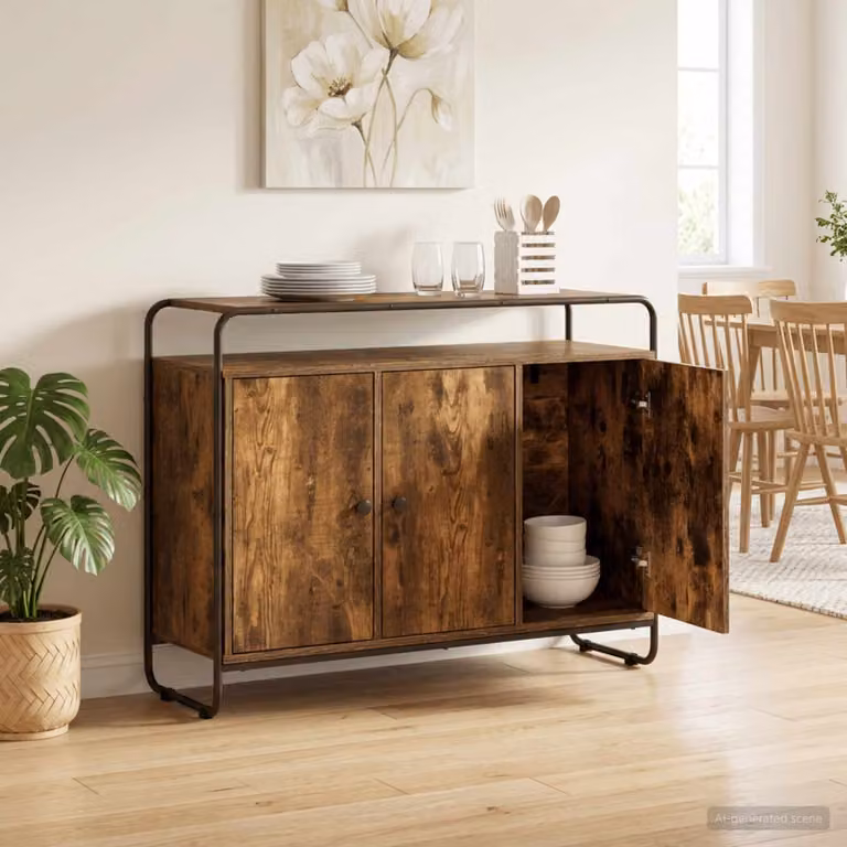 Credenza vidaXL in Rovere Fumo e Metallo, Stile Industrial, L/P/H: 102 x 35 x 75 cm
