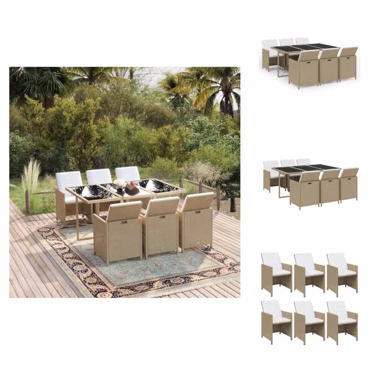 vidaXL set da pranzo da giardino 7 pezzi con cuscini in poly rattan beige - Set di mobili da giardino
