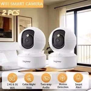 Telecamera di sicurezza per interni, risoluzione 3MP, connettività Wi-Fi dual-band, confezione da 2 pezzi