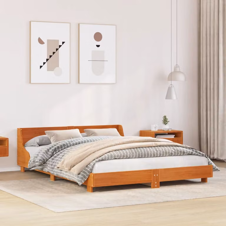 Letto senza materasso vidaXL in legno di pino marrone cera L/P: 150 x 200 cm