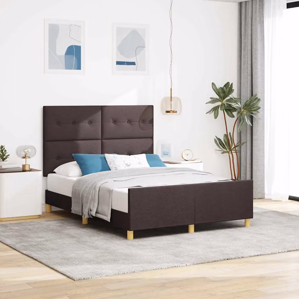 Struttura del letto moderna vidaXL in legno e tessuto marrone scuro L/P/H: 200 x 140 x 128 cm – 1