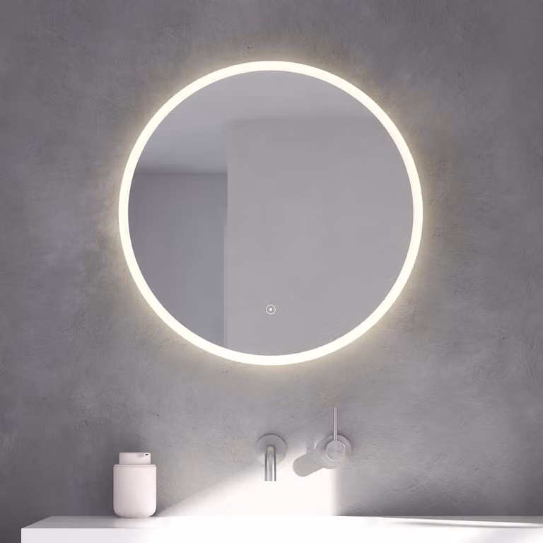 Specchio da bagno LED rotondo con interruttore touch, diametro 60 cm, con luminosità regolabile