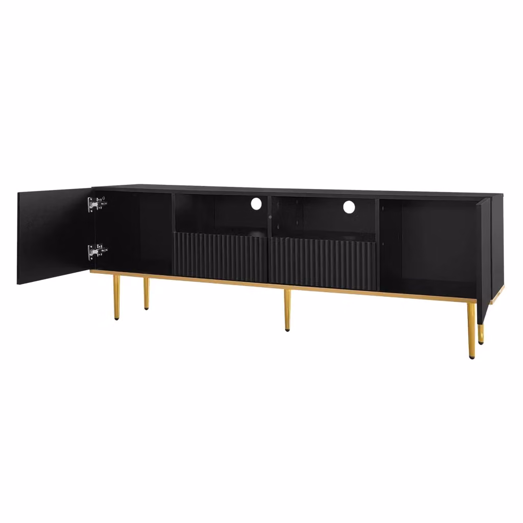 Mobile TV Chicfurn moderno con 2 cassetti e 2 vani, finitura dorata e nera, apertura One-Click per soggiorno, L: 165 cm, P: 36 cm, H: 55 cm – 2