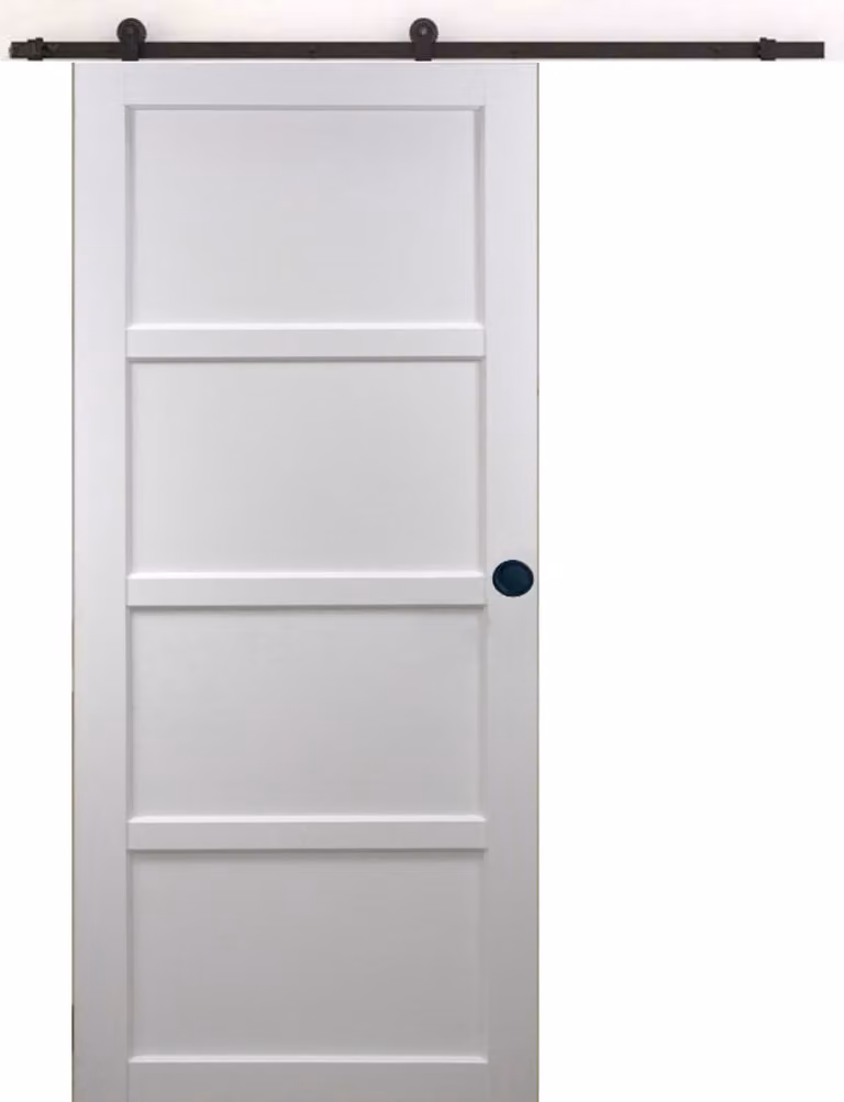 Porta scorrevole Tamera bianca a 4 ante H204 x L93 cm, binario con rotelle, gusci neri Gd Menuserie