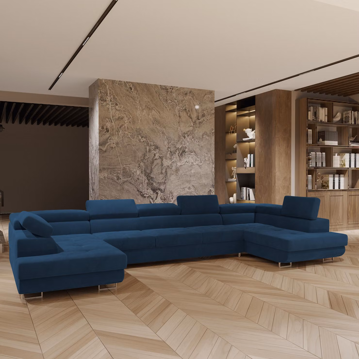Divano angolare Masseno ISOLANO con funzione letto a U, divano con box letto, divano da soggiorno, divano, divano letto, set di divani - blu, MONOLITH 77