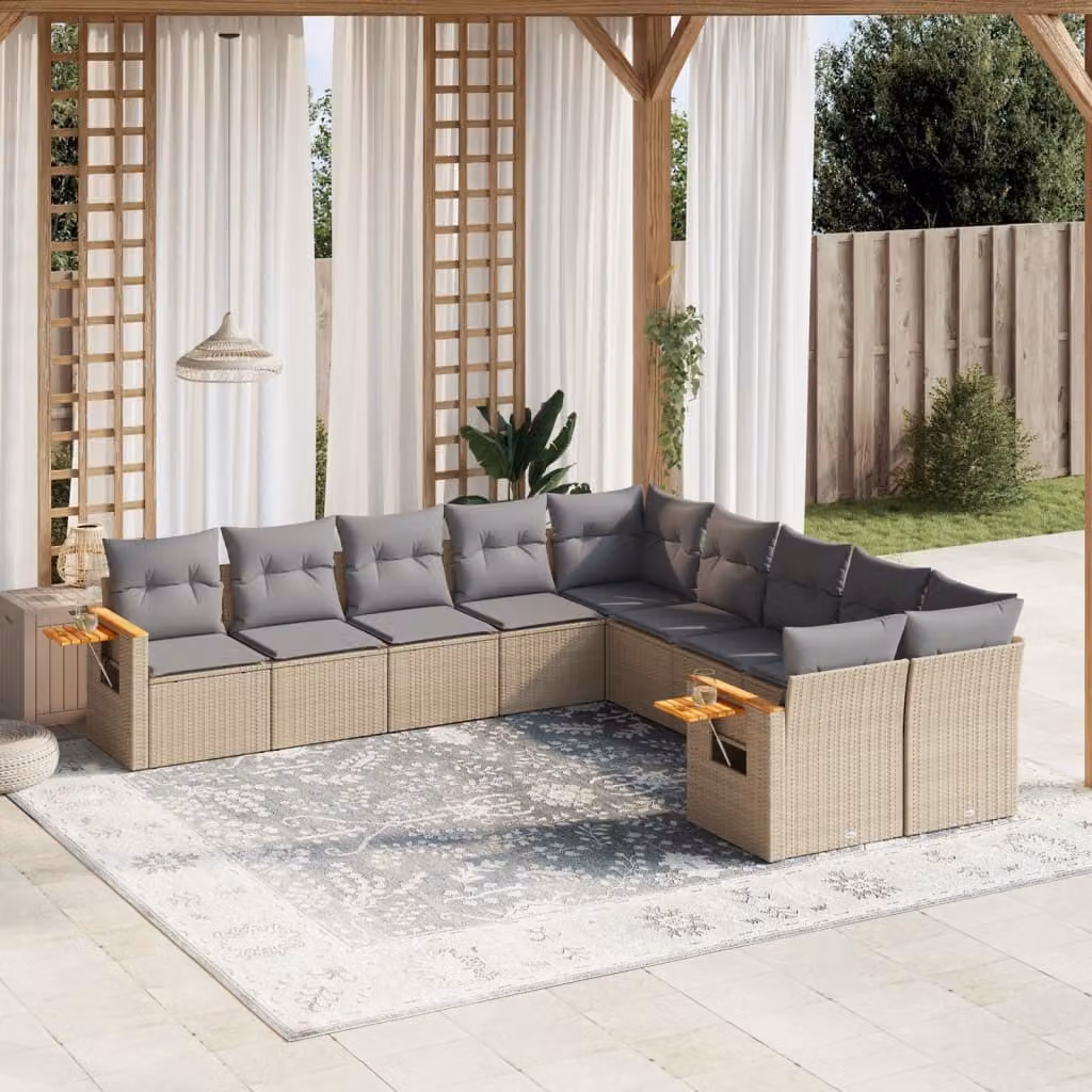Maison Exclusive - Set Divano da Giardino 10 pz con Cuscini Beige in Polyrattan