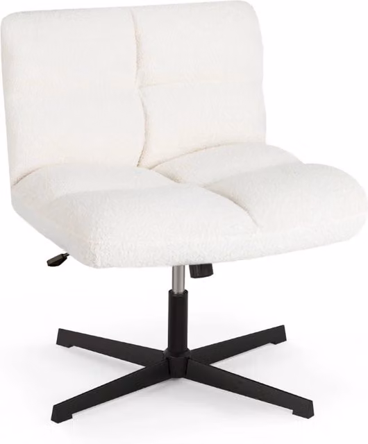 Sedia da ufficio moderna in tessuto boucle beige e bianco con seduta ampia, girevole a 360 gradi e regolabile in altezza per home office