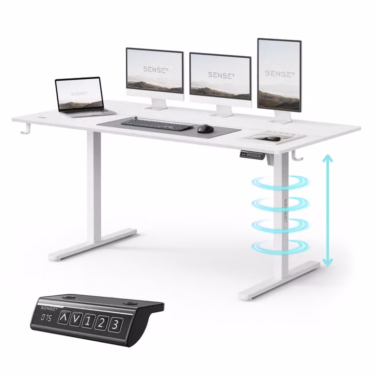 SENSE7 NOJO Light: Scrivania regolabile in altezza, dimensioni 160x80 cm, con sistema di sollevamento elettrico, funzione di memoria, design ergonomico, colore bianco. Ideale per il gaming