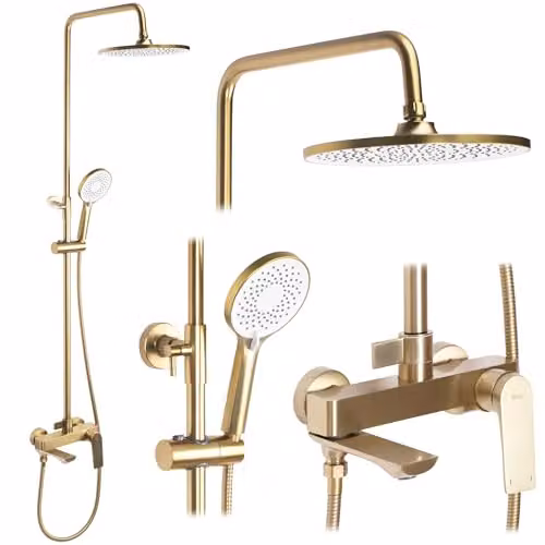 Rea - Set Doccia Avalon Gold Brush Sistema Doccia In Ottone Per Bagno (Oro Spazzolato) 50x23x153,1cm