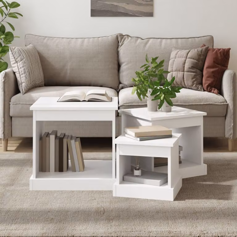 Set di 3 tavolini da salotto vidaXL in legno multistrato e MDF, colore bianco, design rettangolare e finitura opaca