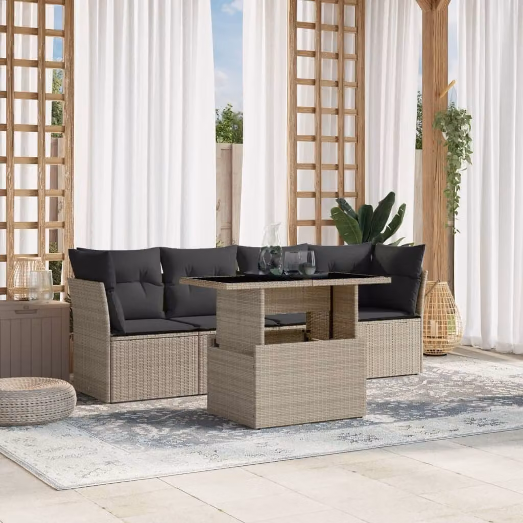 Maison Exclusive - Set Divano da Giardino 5pz con Cuscini Grigio Chiaro Polyrattan