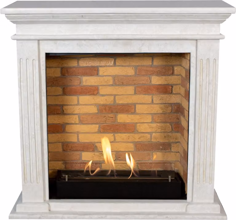 Caminetto a etanolo Xaralyn - Cadiz BST-SWP - pietra naturale levigata bianca - riscaldamento a 3 kW - caminetto da incasso incluso - caminetto decorativo