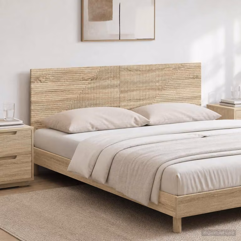 Testiera da muro vidaXL HAARLEM in legno ingegnerizzato Rovere Sonoma, marrone e beige, con ripiano integrato e scomparti laterali, L: 180 cm, H: 50 cm, P: 15,76 cm