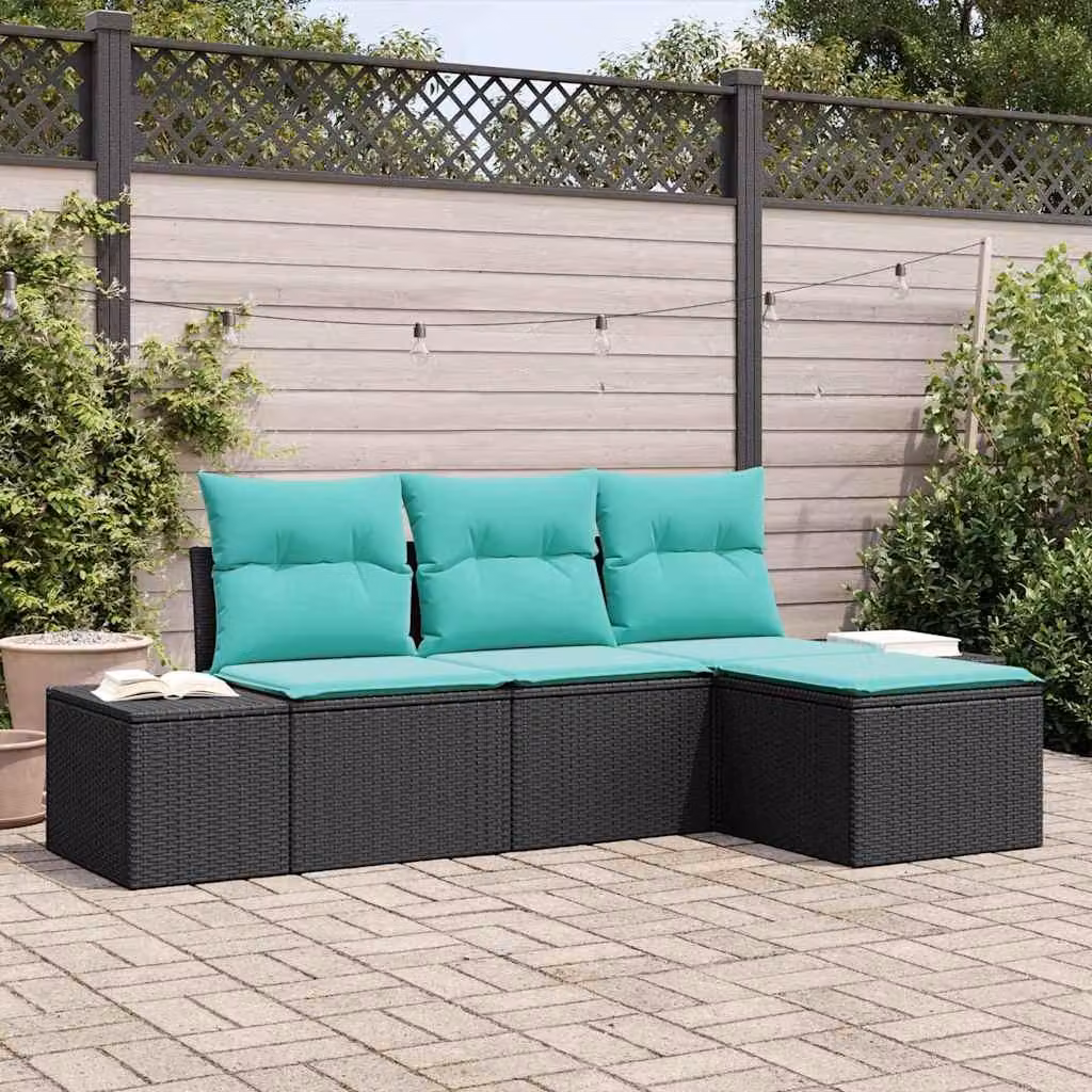 Maison Exclusive - Set di divani da esterno, 4 pezzi, colore nero [Materiale sintetico]: rattan sintetico