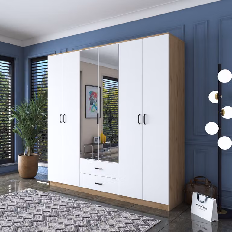 Skye Decor, BA130 - 3049, armadio, noce, pannello truciolare rivestito al 100% in MELAMINA di classe E1, 210 x 51,5 x 210 cm